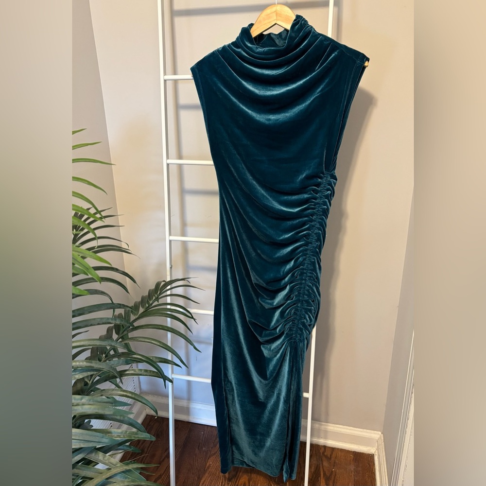 Anthropologie Teal Velvet Maxi Dress NWT - Picture 5 of 11